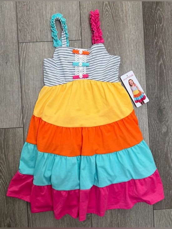 Jona Michelle Other - JONA MICHELLE SLEEVELESS DRESS STRIPE TOP MULTI COLORED TIERS PINK BLUE GREY 7